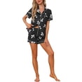 thumbnail image 1 of INSPIRE CHIC Womens Pajama Sets Short Sleeves Cute Bow Print Soft Comfy Button Up Tops and Shorts 2 Pcs L Black, 1 of 6