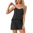 thumbnail image 1 of INSPIRE CHIC Women's Pajama Sets Sleeveless Cami Jersey Knit Double Spaghetti Strap V Neck Tops with Shorts Sleepwear Set M Black, 1 of 6