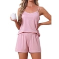 thumbnail image 1 of INSPIRE CHIC Women's Pajama Sets Sleeveless Cami Jersey Knit Double Spaghetti Strap V Neck Tops with Shorts Sleepwear Set S Pink, 1 of 6