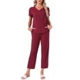 thumbnail image 1 of INSPIRE CHIC Womens Pajama Sets Summer Sleepwear Built-in Shelf Bra Short Sleeve Tops and Pants Lounge Set with Pockets M Red, 1 of 6