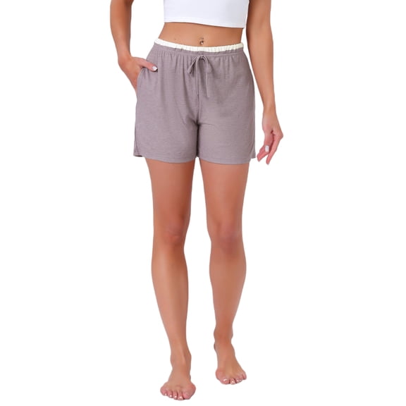 INSPIRE CHIC Womens Pajama Shors Elastic Waist Jersey Knit Soft Casual Contrast Hem Sleepwear Lounge Bottoms with Pockets L Purple