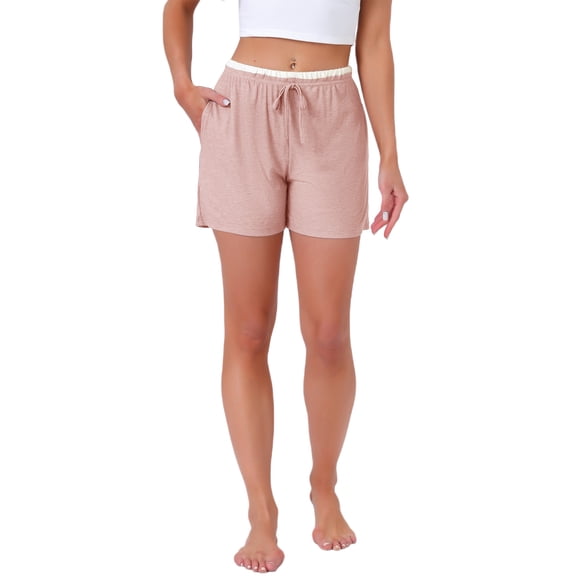 INSPIRE CHIC Womens Pajama Shors Elastic Waist Jersey Knit Soft Casual Contrast Hem Sleepwear Lounge Bottoms with Pockets S Pink