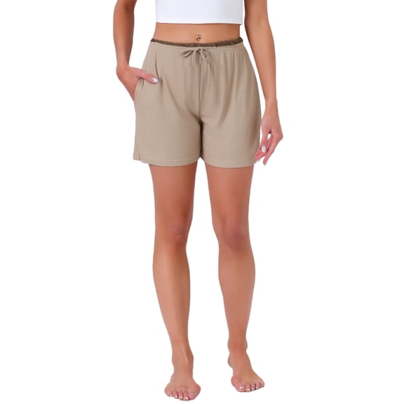 INSPIRE CHIC Womens Pajama Shors Elastic Waist Jersey Knit Soft Casual Contrast Hem Sleepwear Lounge Bottoms with Pockets XS Brown