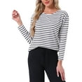 thumbnail image 1 of INSPIRE CHIC Womens Pajama Tops Striped Print Cotton Sleep Shirts Long Sleeve Crew Neck Lounge Tees Blouse M White Striped, 1 of 6