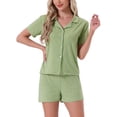 thumbnail image 1 of INSPIRE CHIC Women's Pajamas Button Down Sleepwear Short Sleeve Top with Shorts Casual Lounge Sets L Green, 1 of 6