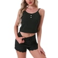 thumbnail image 1 of INSPIRE CHIC Womens Pajamas Ribbed Knit Lace Trim Camisole Sleeveless Tank Top with Shorts Sleepwear Lounge Sets M Black, 1 of 6
