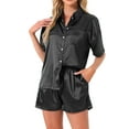 thumbnail image 1 of INSPIRE CHIC Women's Pajamas Set Button Down Notch Collar Short Sleeve with Shorts Set Soft Cozy Lounge Set S Black, 1 of 6