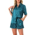 thumbnail image 1 of INSPIRE CHIC Women's Pajamas Set Button Down Notch Collar Short Sleeve with Shorts Set Soft Cozy Lounge Set S Blue, 1 of 6
