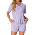 thumbnail image 1 of Womens Pajamas Set 100% Cotton Button Down Notch Collar Sleepwear Short Sleeve 2 Piece Suits with Pockets L Purple, 1 of 6