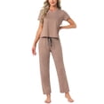 thumbnail image 1 of INSPIRE CHIC Womens Pajamas Set Short Sleeve V Neck Pullover Top with Pants Soft Knit Sleepwear Lounge Set L Brown, 1 of 6