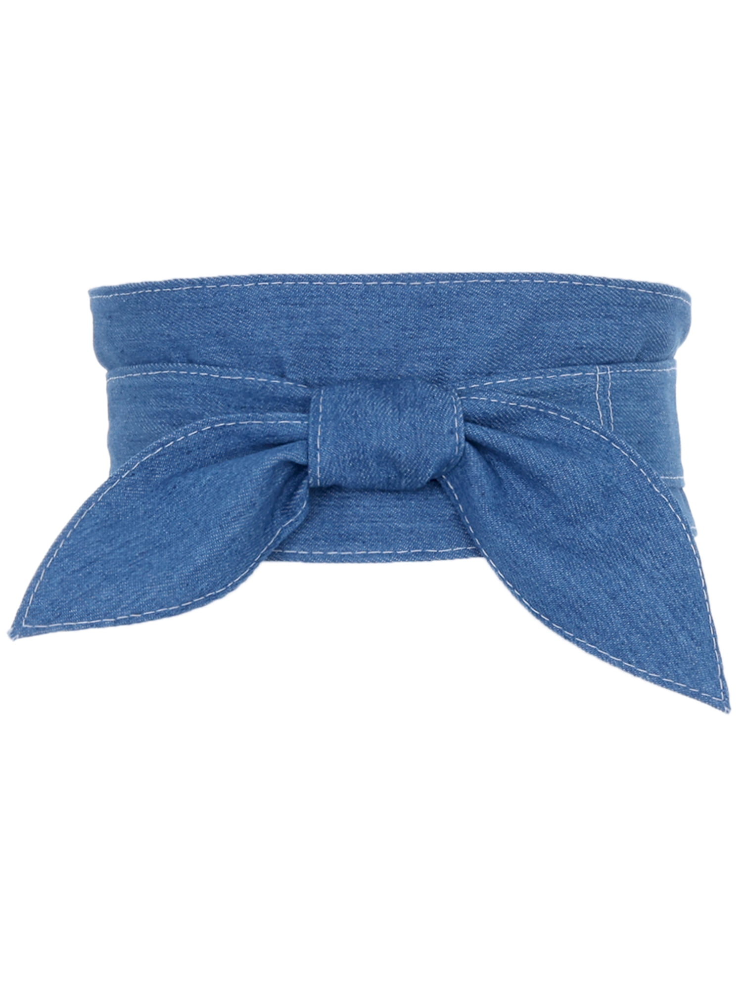 Wide Obi Wrap Belt Cinch Style Denim Fabric for Women Denim Blue Obi Belt. Wrap Belt in Soft Genuine Leather  main image 3
