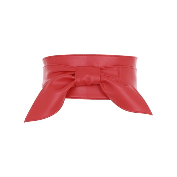 INSPIRE CHIC Womens Plus Size Obi Belts, Bowknot Self-Tie Wrap Around Wide Sash Waistband Belt for Dresses Red 25.59-28.35"