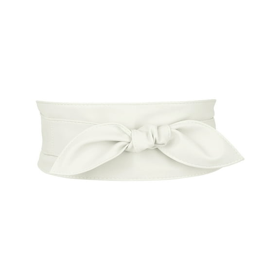 INSPIRE CHIC Womens Plus Size Obi Belts, Bowknot Self-Tie Wrap Around Wide Sash Waistband Belt for Dresses White 37.40-40.16"