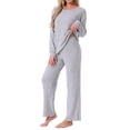 thumbnail image 1 of INSPIRE CHIC Womens Ribbed Knit Pajamas Sets 2 Piece Long Sleeve Top and Pants Sleepwear Pjs Loungewear Outfits S Light Grey, 1 of 5