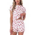 thumbnail image 1 of INSPIRE CHIC Women's Ribbed Knit Pajamas Soft Stretchy O-Neck Short Sleeve Tops with Shorts Cute Patterns Ruffle Lounge Sets L White Heart, 1 of 6