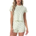 thumbnail image 1 of INSPIRE CHIC Women's Ribbed Knit Pajamas Soft Stretchy O-Neck Short Sleeve Tops with Shorts Cute Patterns Ruffle Lounge Sets XL Beige Heart, 1 of 6
