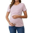 thumbnail image 1 of INSPIRE CHIC Womens Ribbed Knit Short Sleeve Nursing Shirts Crossover Maternity Breastfeeding Top X-Large Pink Gray, 1 of 6