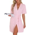 thumbnail image 1 of INSPIRE CHIC Women's Bath Robe Waffle Short Sleeve Wrapping Straps Loungewear Soft Robe with Pocket S Pink, 1 of 6