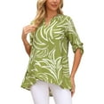 thumbnail image 1 of INSPIRE CHIC Womens Roll Up 3/4 Sleeve Tops V Neck Floral Print Shirts Dressy Casual Work Tunic Blouses M Green, 1 of 5