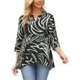 thumbnail image 1 of INSPIRE CHIC Womens Roll Up 3/4 Sleeve Tops V Neck Floral Print Shirts Dressy Casual Work Tunic Blouses S Black, 1 of 5