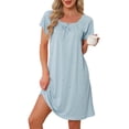 thumbnail image 1 of INSPIRE CHIC Women's Ruffle Nightgowns Ruffle Trim Cute Sleepshirts Summer Nightshirt Midi Shorts Sleeve Sleep Dress M Blue, 1 of 6