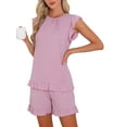 thumbnail image 1 of INSPIRE CHIC Women's Ruffle Cap Sleeve Lounge Tops and Shorts 2 Piece Pjs Sleepwear Pajama Sets XS Pink, 1 of 5