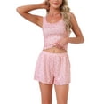 thumbnail image 1 of INSPIRE CHIC Women's Ruffle Trim Pajamas Set Ruffled Camisole Tank Top and Shorts Sleepwear 2 Pcs M Pink, 1 of 6