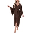 thumbnail image 1 of INSPIRE CHIC Womens Satin Long Kimono Robe Leopard Print Bridesmaid Bride Party Loungewear Pajama Robe M Brown, 1 of 6