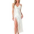 thumbnail image 1 of INSPIRE CHIC Womens Satin Long Sleepwear V Neck Spaghetti Strap Chemises Lace Slip Lingerie Sexy Nightgowns M White, 1 of 6