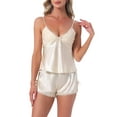 thumbnail image 1 of INSPIRE CHIC Womens Satin Loungewear Lace Silky Bow Spaghetti Strap V Neck Top with Split Shorts Pajama Set XS Champagne, 1 of 6