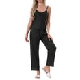 thumbnail image 1 of INSPIRE CHIC Womens Satin Loungewear Set 2 Pcs Leopard Print Cami Spaghetti Sleeveless Silky Pajama Sets with Long Pants M Black, 1 of 6