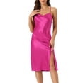 thumbnail image 1 of INSPIRE CHIC Women's Satin Nightdress Sleeveless Backless Slit Silky Midi Nightgown S Hot Pink, 1 of 6