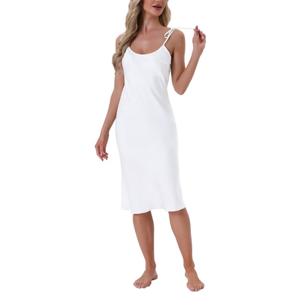INSPIRE CHIC Womens Satin Nightgown Midi Spaghetti Adjustable Straps Silky Sexy Nighty Chemise Camisole Pajama Dress M White