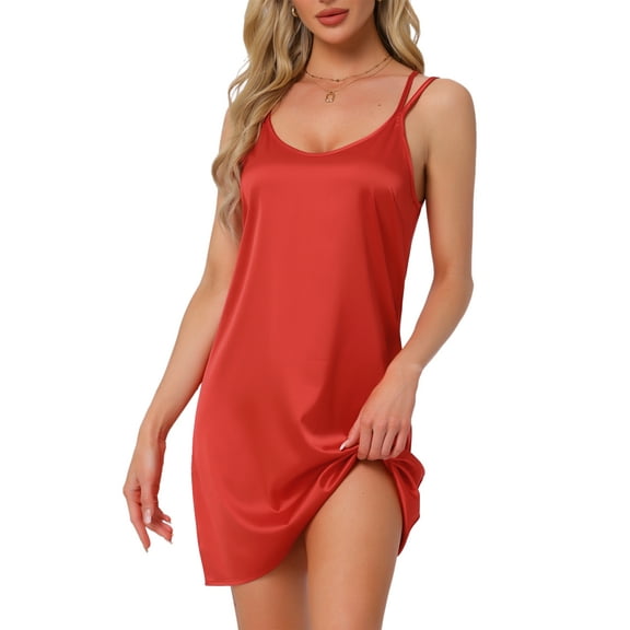 INSPIRE CHIC Women's Valentines Day Satin Nightgowns Nighty Chemise Slip Dress Silky Night Dress S Red