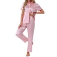 thumbnail image 1 of INSPIRE CHIC Womens Satin Pajama Set Silky Button Down Short Sleeve Lapel Shirt and Pants 2 Piece Loungewear Sets L Pink, 1 of 6