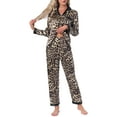 thumbnail image 1 of INSPIRE CHIC Womens Satin Pajama Set Silky Long Sleeve Button Down Striped Leopard Sleepwear with Pocket S Brown Leopard, 1 of 5