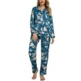 thumbnail image 1 of INSPIRE CHIC Women's Satin Pajama Sets Floral Button Down Shirt and Pants Silky Sleepwear 2 Pcs PJ Set L Blue, 1 of 5