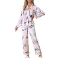 thumbnail image 1 of INSPIRE CHIC Women's Satin Pajama Sets Floral Button Down Shirt and Pants Silky Sleepwear 2 Pcs PJ Set M Pink, 1 of 5