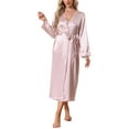 thumbnail image 1 of INSPIRE CHIC Womens Satin Robe Set 2 Pieces Nightgown Silky Soft Midi Camisole Sexy Pajama Sets Kimono Bridesmaid Robes 2XL Pink, 1 of 6