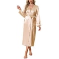 thumbnail image 1 of INSPIRE CHIC Womens Satin Robe Set 2 Pieces Nightgown Silky Soft Midi Camisole Sexy Pajama Sets Kimono Bridesmaid Robes S Gold, 1 of 6