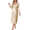 thumbnail image 1 of INSPIRE CHIC Women's Satin Robe Set 2 Pieces Nightgown Silky Soft Midi Camisole Sexy Pajama Sets Kimono Bridesmaid Robes S Gold, 1 of 6