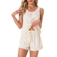 thumbnail image 1 of INSPIRE CHIC Women's Satin Silky Tank Top and Shorts Pleated Front 2 Piece Pj Set Sleepwear Pajama Sets XL Apricot, 1 of 5