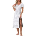 thumbnail image 1 of DARING DIVA Women's Short Sleeves Sleepwear Heart Print Lace Trim Slit Side Nightshirt Ribbed Knit Long Nightgowns S White, 1 of 5