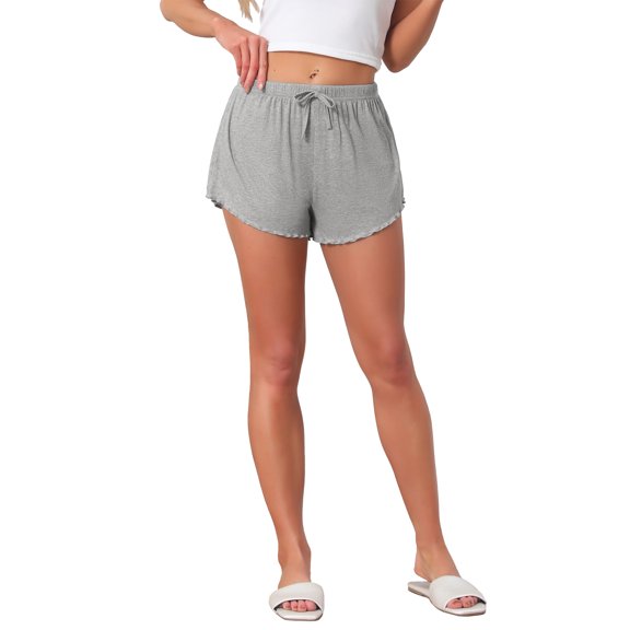 INSPIRE CHIC Womens Shorts Scalloped Hem Elastic Waist Adjustable Drawstring Ruffle Soft Cozy Sleepwear XL Grey