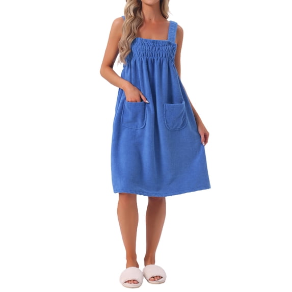 INSPIRE CHIC Women's Shower Towels Cover Up Wrap Wearable Bathrobe Around Towel Straps Spa Body Robe 2XL Blue