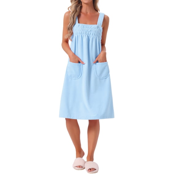 INSPIRE CHIC Womens Shower Towels Cover Up Wrap Wearable Bathrobe Around Towel Straps Spa Body Robe 2XL Light Blue