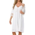thumbnail image 1 of INSPIRE CHIC Women's Silky Satin Camisole Nightgown and Lace 3/4 Sleeve Robe Set 2 Piece Pajamas M White, 1 of 6