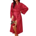 thumbnail image 1 of INSPIRE CHIC Womens Silky Satin Robes Lightweight Jacquard Full Length Soft Casual Kimono Bathrobe Sleepwear Bridal Dressing Gown S Red, 1 of 6