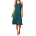 thumbnail image 1 of INSPIRE CHIC Womens Sleepdress Satin Sleeveless Double Spaghetti Strap Criss Cross Back Sexy V Neck Midi Lounge Nightgown L Blue, 1 of 6