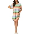 thumbnail image 1 of INSPIRE CHIC Women's Sleepshirt T-shirt Dress Colorful Striped Short Sleeve Nightshirt Nightgown XS Deep Color, 1 of 6